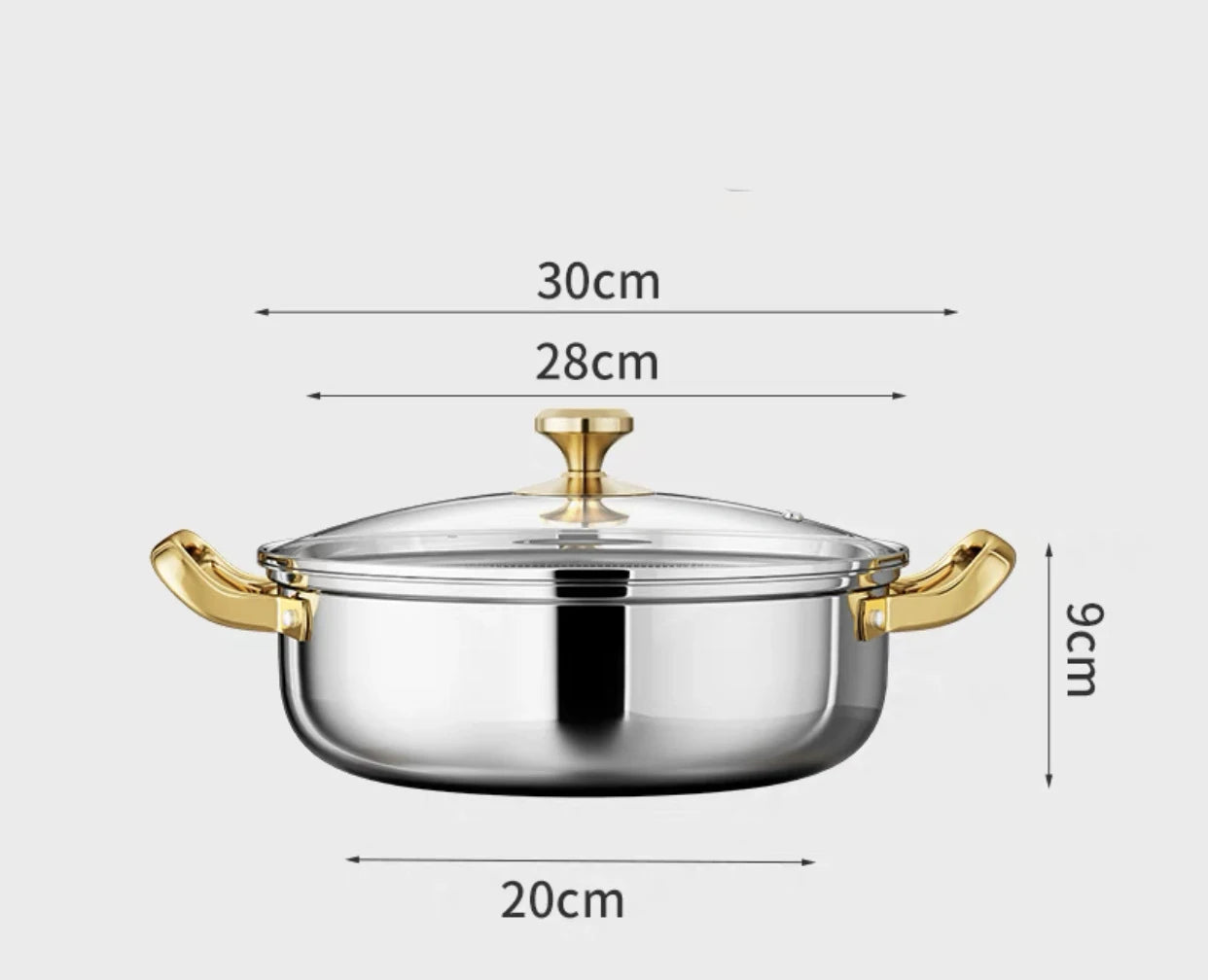 30cm Stainless Steel Frying Pan Non-stick Soup Pot wok with lid Home Honeycomb Induction Cooker Gas Stove Stew Kitchen Cookware