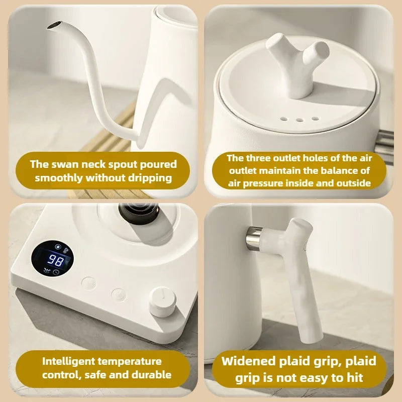 1000W Electric Kettle Household 304 Stainless Steel Coffee Pot Intelligent Temperature Regulation LED Display Safe Anti Scalding