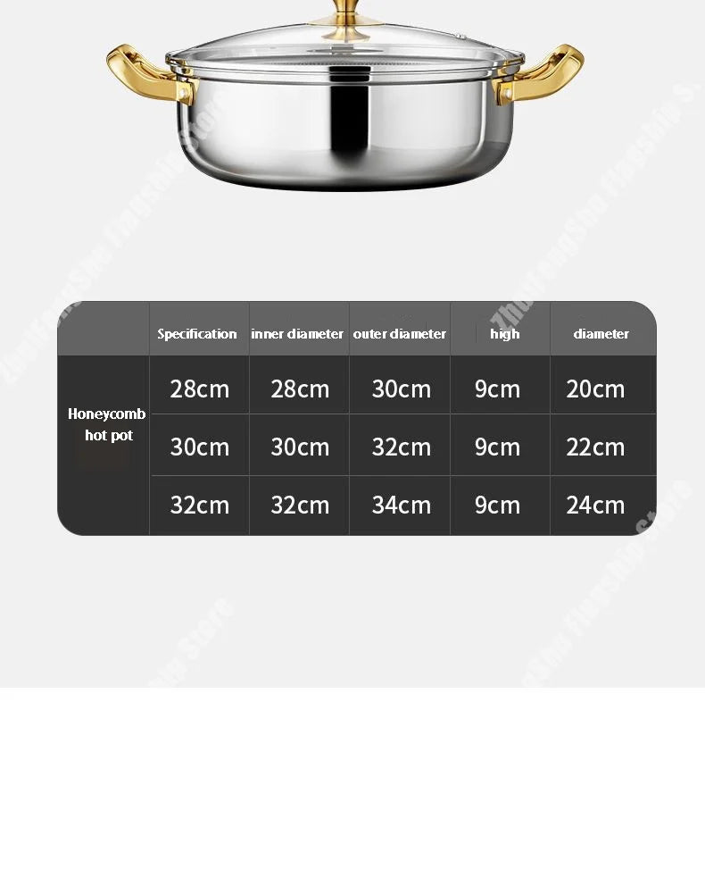 30cm Stainless Steel Frying Pan Non-stick Soup Pot wok with lid Home Honeycomb Induction Cooker Gas Stove Stew Kitchen Cookware