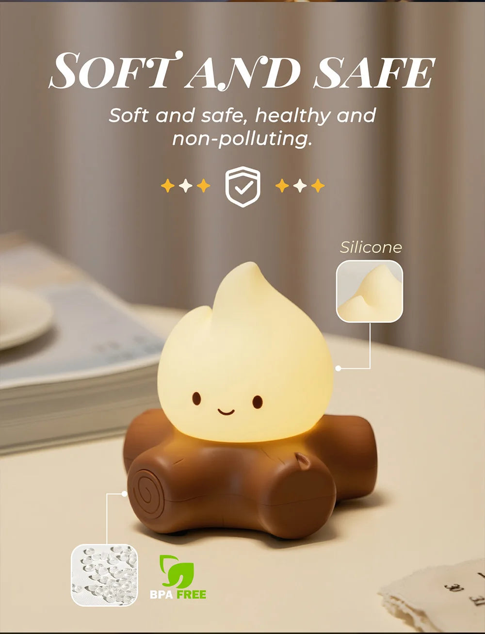 Campfire Night Lights With White Noise Creative Room Decoration Atmosphere LED Light Desk Lamp For Kids Christmas Birthday Gifts