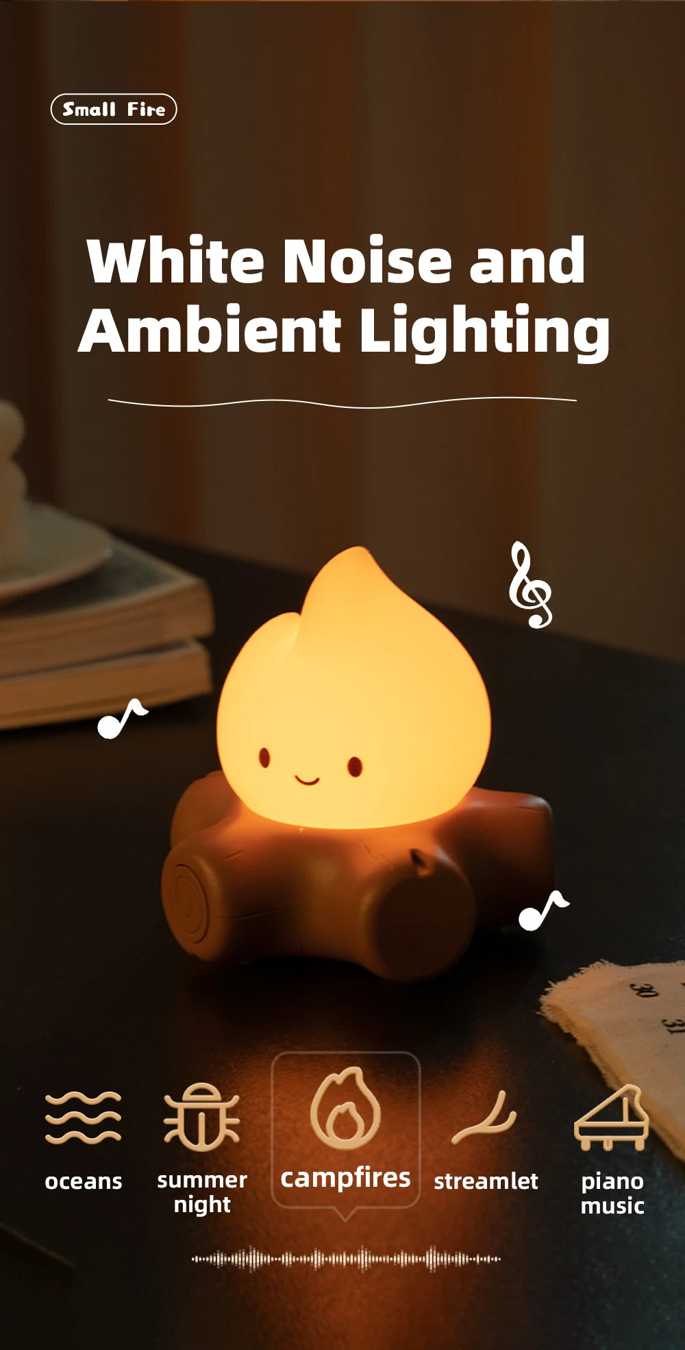 Campfire Night Lights With White Noise Creative Room Decoration Atmosphere LED Light Desk Lamp For Kids Christmas Birthday Gifts