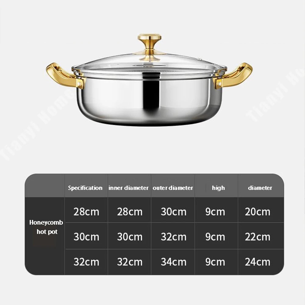 30cm Stainless Steel Frying Pan Non-stick Soup Pot wok with lid Home Honeycomb Induction Cooker Gas Stove Stew Kitchen Cookware