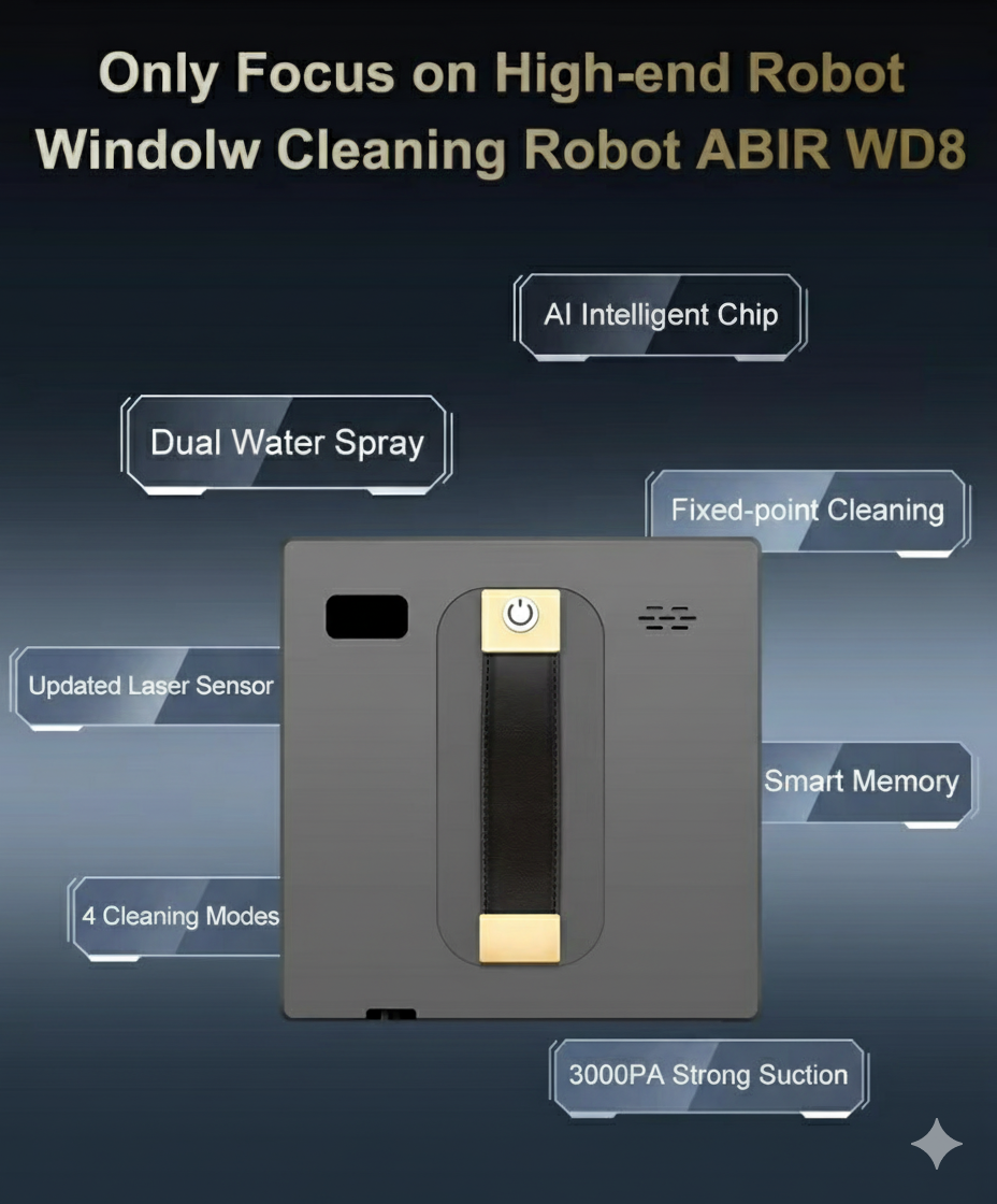 Robot Smart Window cleaner ,Dual Water Spray,Smart Memory,High Vacuum Suction, Laser Sensor, Home Wall Glass Cleaning Robot