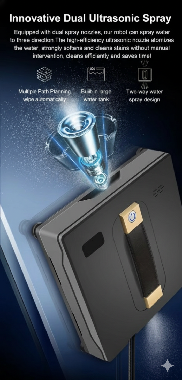 Robot Smart Window cleaner ,Dual Water Spray,Smart Memory,High Vacuum Suction, Laser Sensor, Home Wall Glass Cleaning Robot