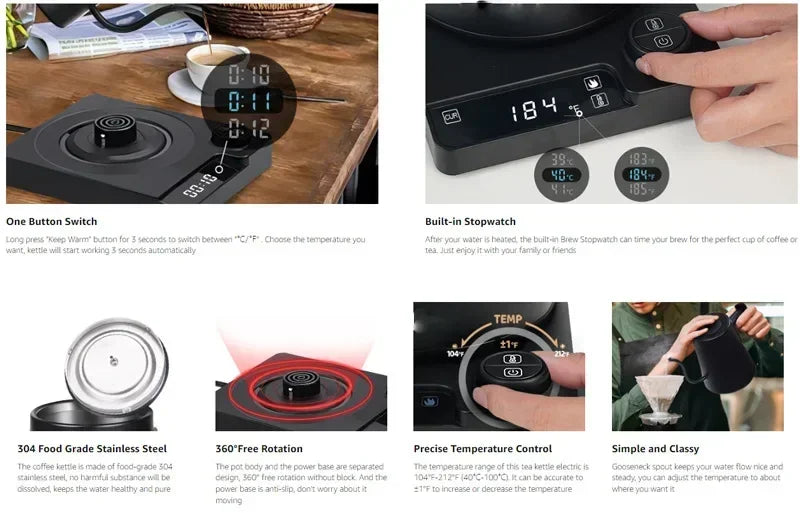 1200W Electric Kettle Intelligent Constant Temperature Fine Mouthed Electric Kettle Hand Brewed Coffee Kettle Goose Neck Kettle