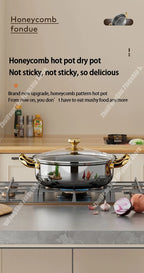 30cm Stainless Steel Frying Pan Non-stick Soup Pot wok with lid Home Honeycomb Induction Cooker Gas Stove Stew Kitchen Cookware