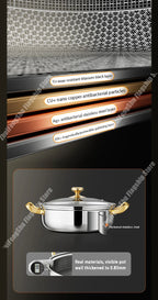 30cm Stainless Steel Frying Pan Non-stick Soup Pot wok with lid Home Honeycomb Induction Cooker Gas Stove Stew Kitchen Cookware