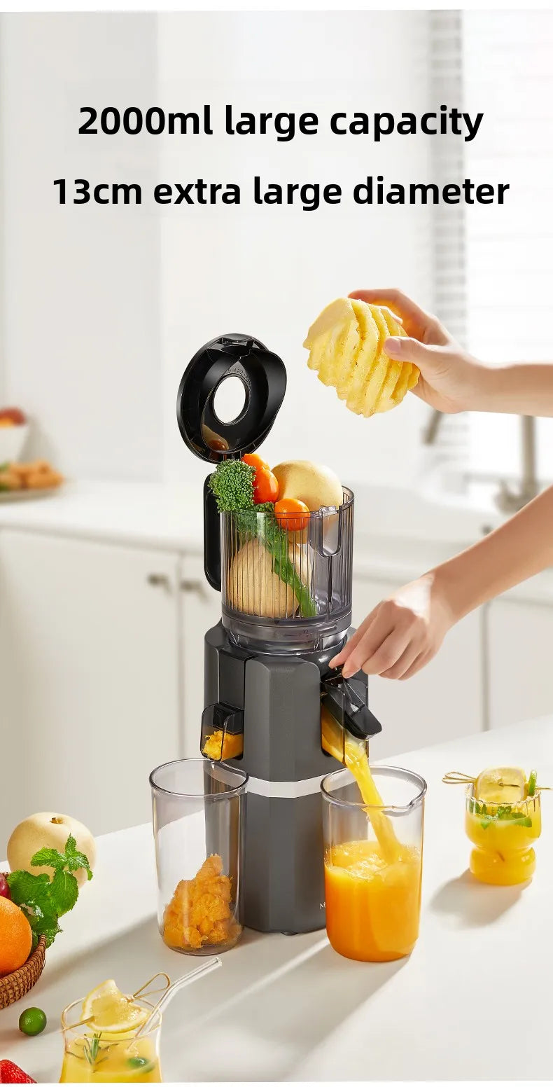 2X Squeeze Slow Juicer,Wide Mouth Cold Press Juicer with Pulp Separation,200W Automatic Fruit & Vegetable Extractor for Home Use