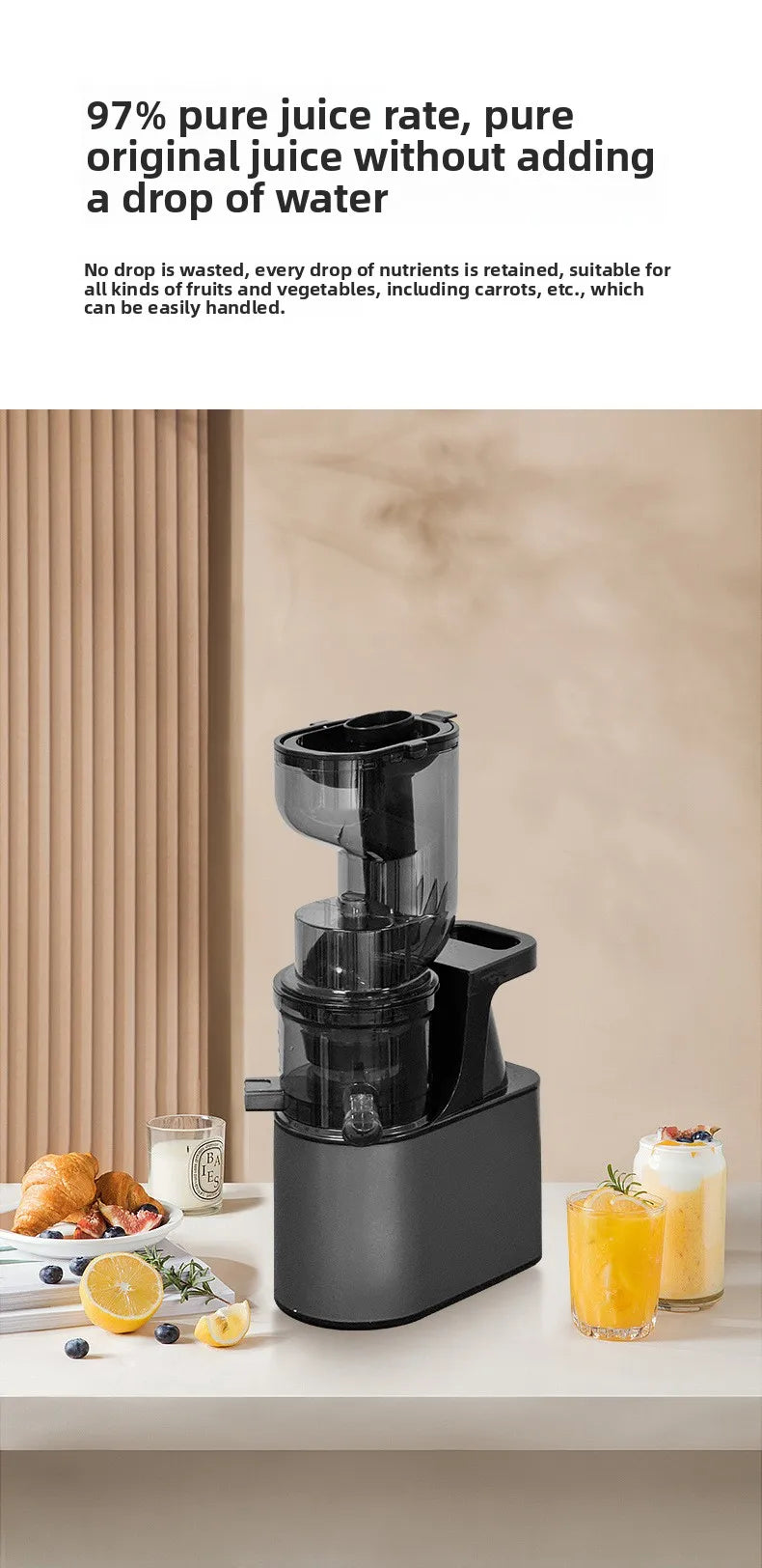 2L Stainless Steel Slow Juicer Commercial Automatic Juice Extractor with Pulp Separation Large Mouth