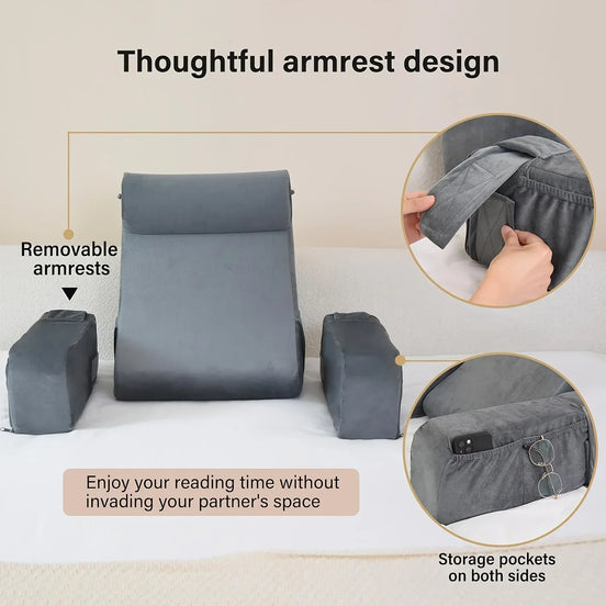 Reading Pillow with Armrests Cushion Ergonomic Back Support Cushion for Bed Chair TV Gaming Comfort Accessory Bed Chair Cushion