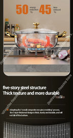 30cm Stainless Steel Frying Pan Non-stick Soup Pot wok with lid Home Honeycomb Induction Cooker Gas Stove Stew Kitchen Cookware