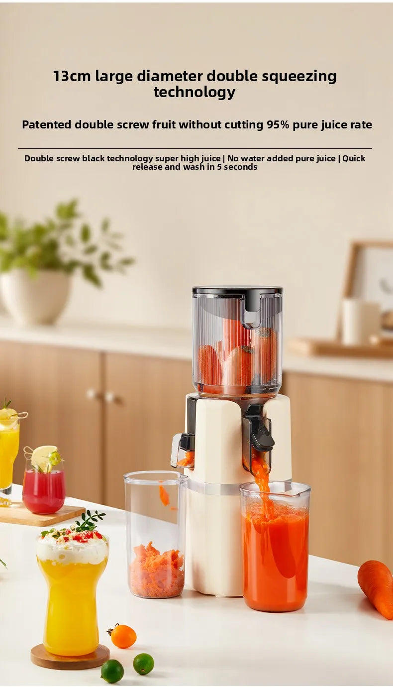 2X Squeeze Slow Juicer,Wide Mouth Cold Press Juicer with Pulp Separation,200W Automatic Fruit & Vegetable Extractor for Home Use