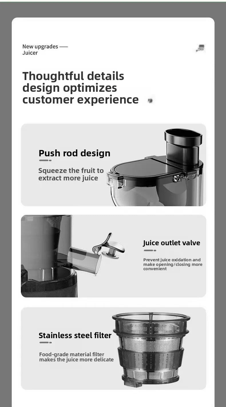 2L Stainless Steel Slow Juicer Commercial Automatic Juice Extractor with Pulp Separation Large Mouth