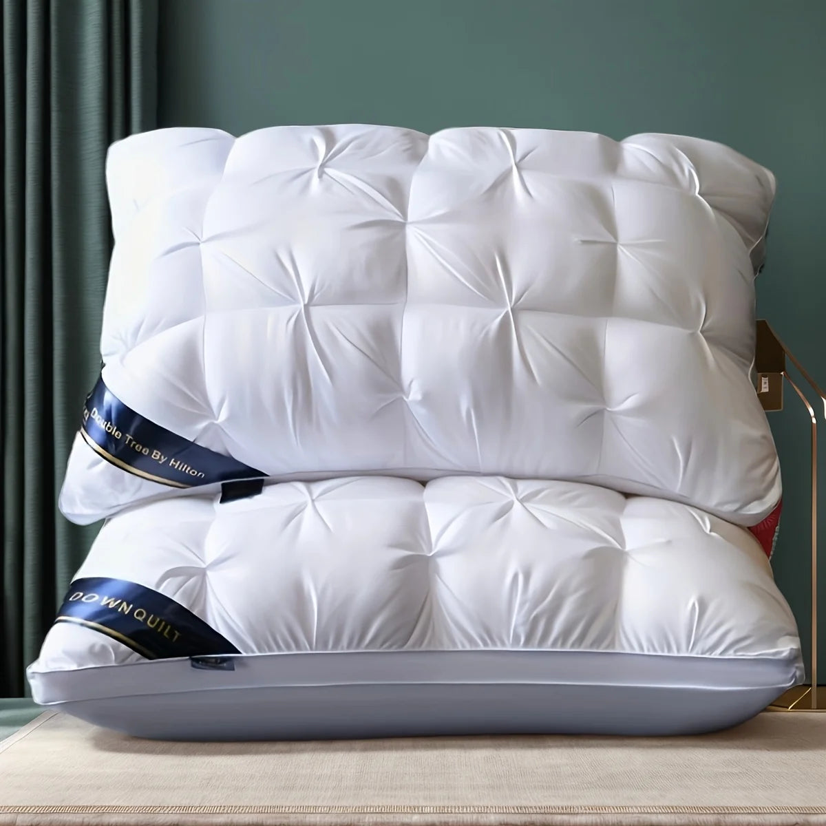 1/2PC Luxury 5-Star Hotel Pillow Deep Sleep Ergonomic Support - High-Density Polyester Memory Foam Pillow White Satin All-Season