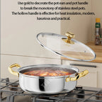 30cm Stainless Steel Frying Pan Non-stick Soup Pot wok with lid Home Honeycomb Induction Cooker Gas Stove Stew Kitchen Cookware