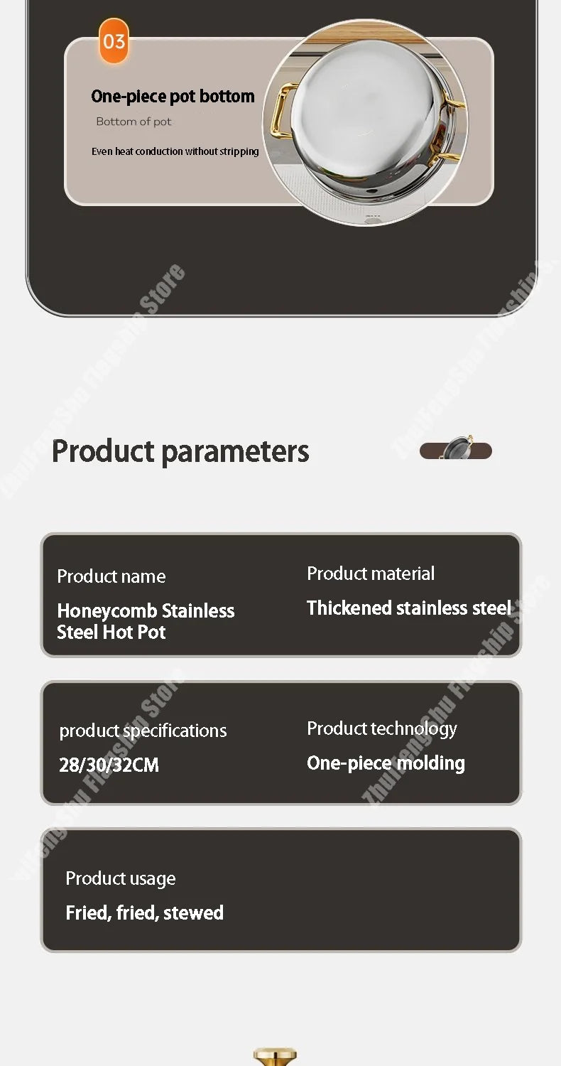 30cm Stainless Steel Frying Pan Non-stick Soup Pot wok with lid Home Honeycomb Induction Cooker Gas Stove Stew Kitchen Cookware