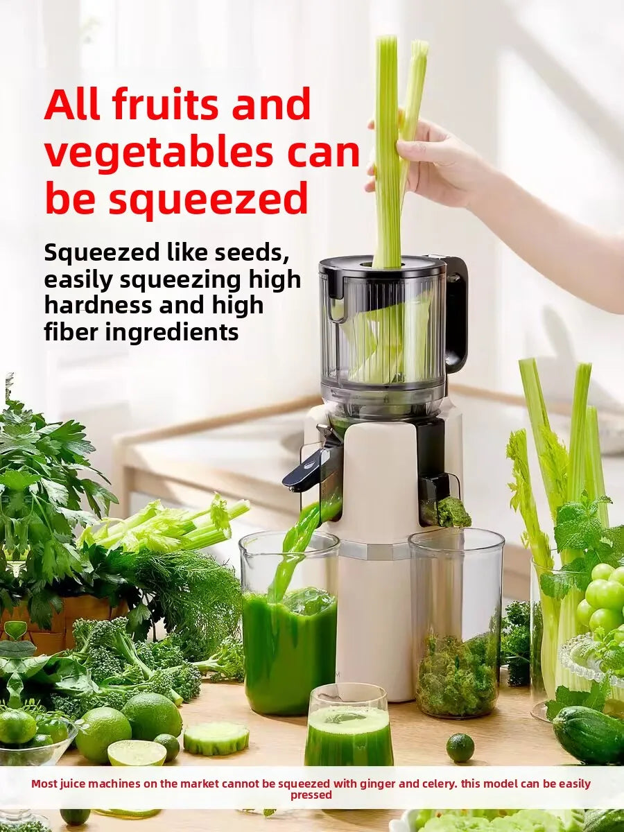2X Squeeze Slow Juicer,Wide Mouth Cold Press Juicer with Pulp Separation,200W Automatic Fruit & Vegetable Extractor for Home Use