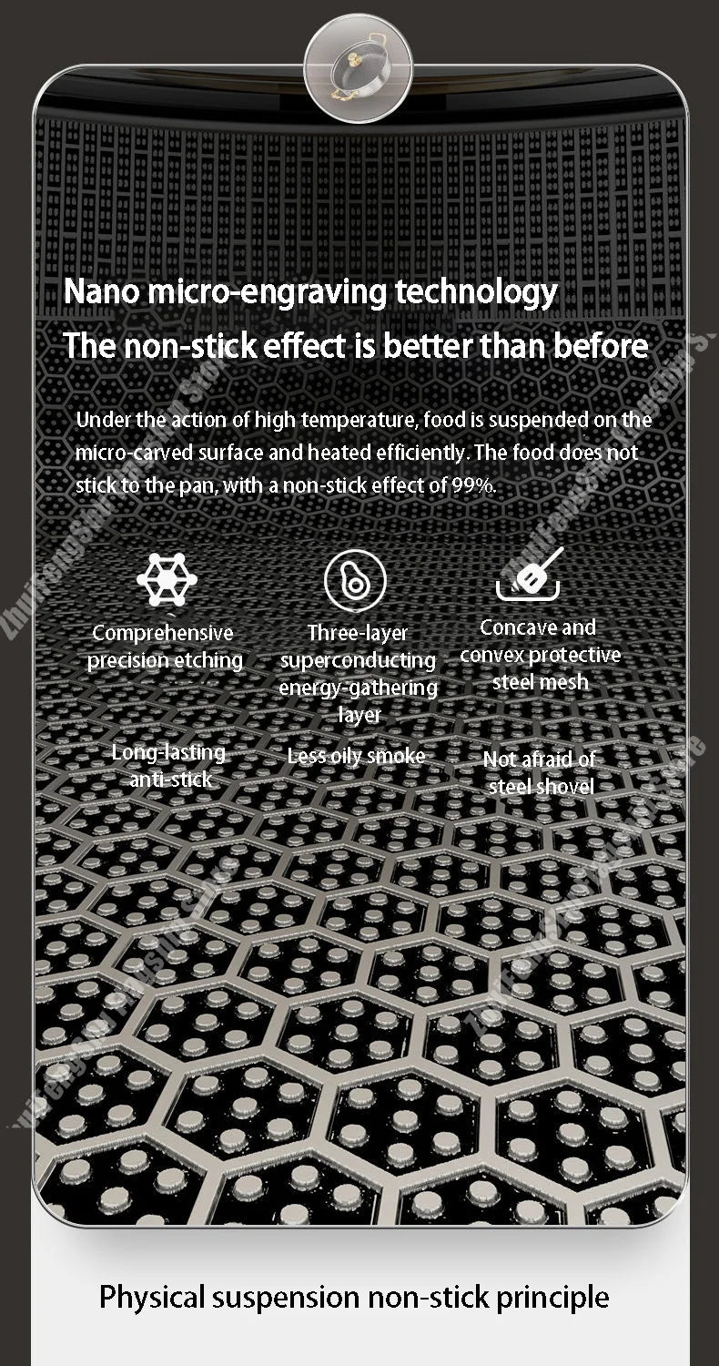 30cm Stainless Steel Frying Pan Non-stick Soup Pot wok with lid Home Honeycomb Induction Cooker Gas Stove Stew Kitchen Cookware