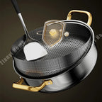 30cm Stainless Steel Frying Pan Non-stick Soup Pot wok with lid Home Honeycomb Induction Cooker Gas Stove Stew Kitchen Cookware