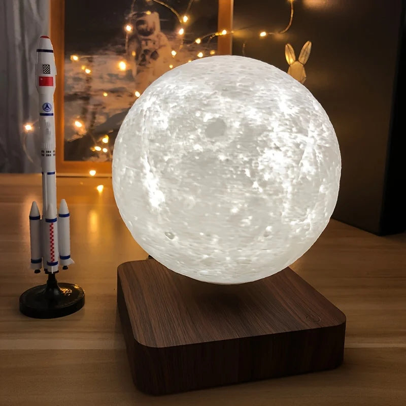 Levitating Moon Magnetic Floating Night Light, 3 Colors Temperature, Creative Table 3D LED Lamp with Wooden Base for Gift Office