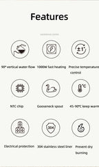 Gooseneck Electric Kettle 800ml Hand Brew Coffee Pot Smart Teapot Temperature Control Pot 1000W Rapid Heating Kettle 110V/220V