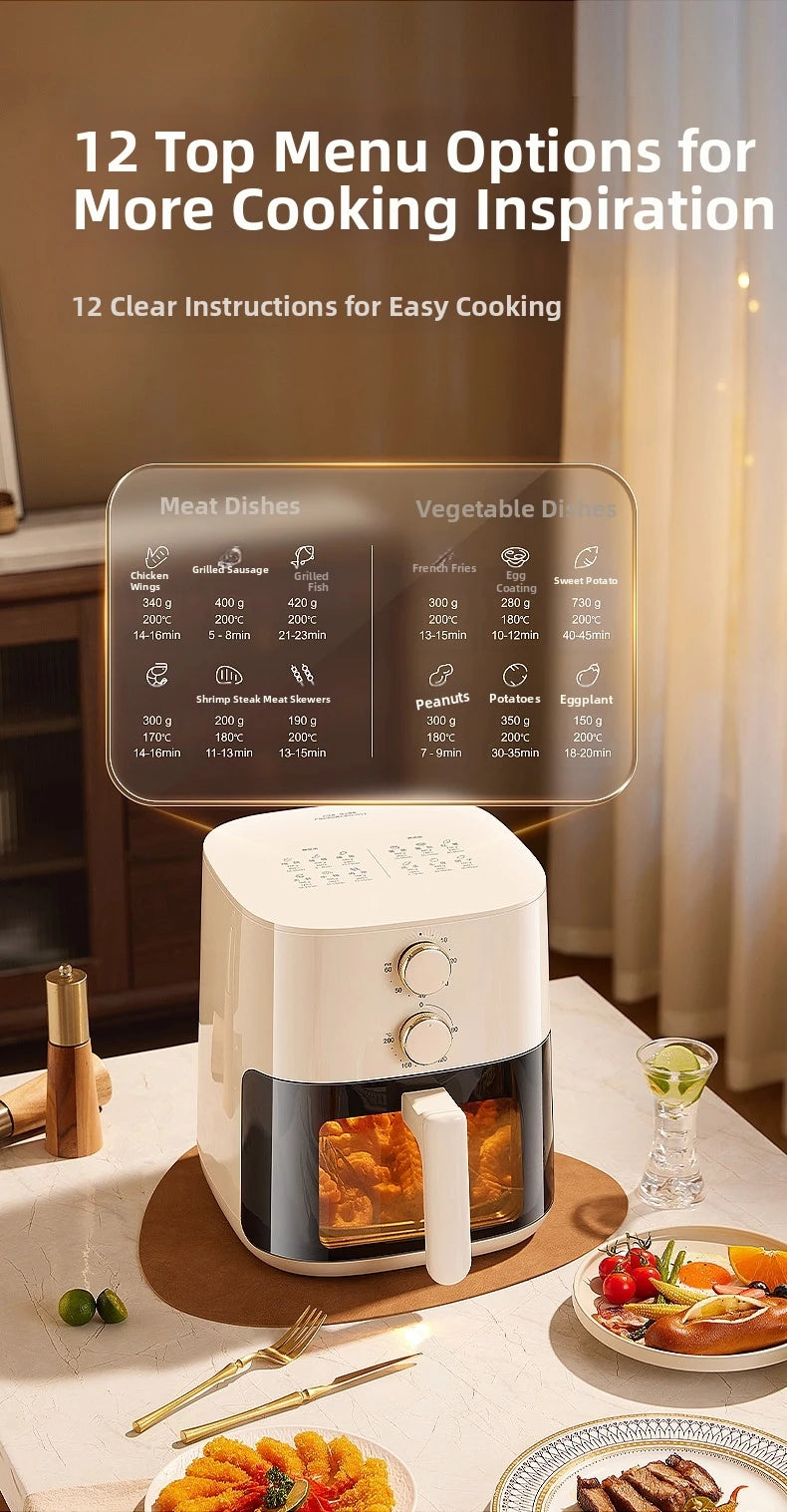 5.3L Super-capacity Visualized Air Fryer | Perspective Window Design Touch Screen +12 Preset Menu|Detachable Cleaning|Household