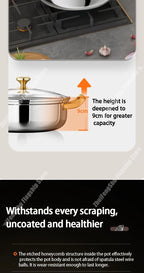 30cm Stainless Steel Frying Pan Non-stick Soup Pot wok with lid Home Honeycomb Induction Cooker Gas Stove Stew Kitchen Cookware