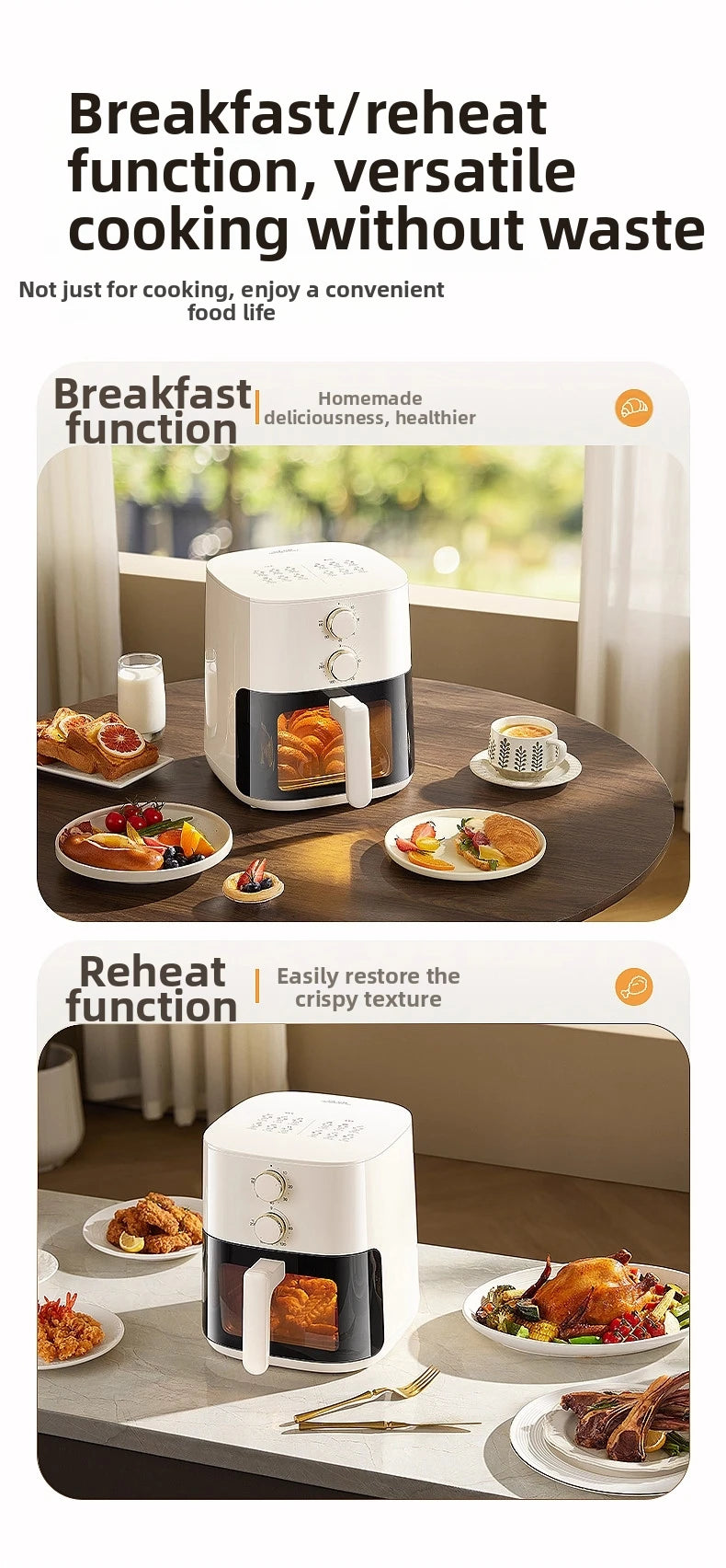 5.3L Super-capacity Visualized Air Fryer | Perspective Window Design Touch Screen +12 Preset Menu|Detachable Cleaning|Household