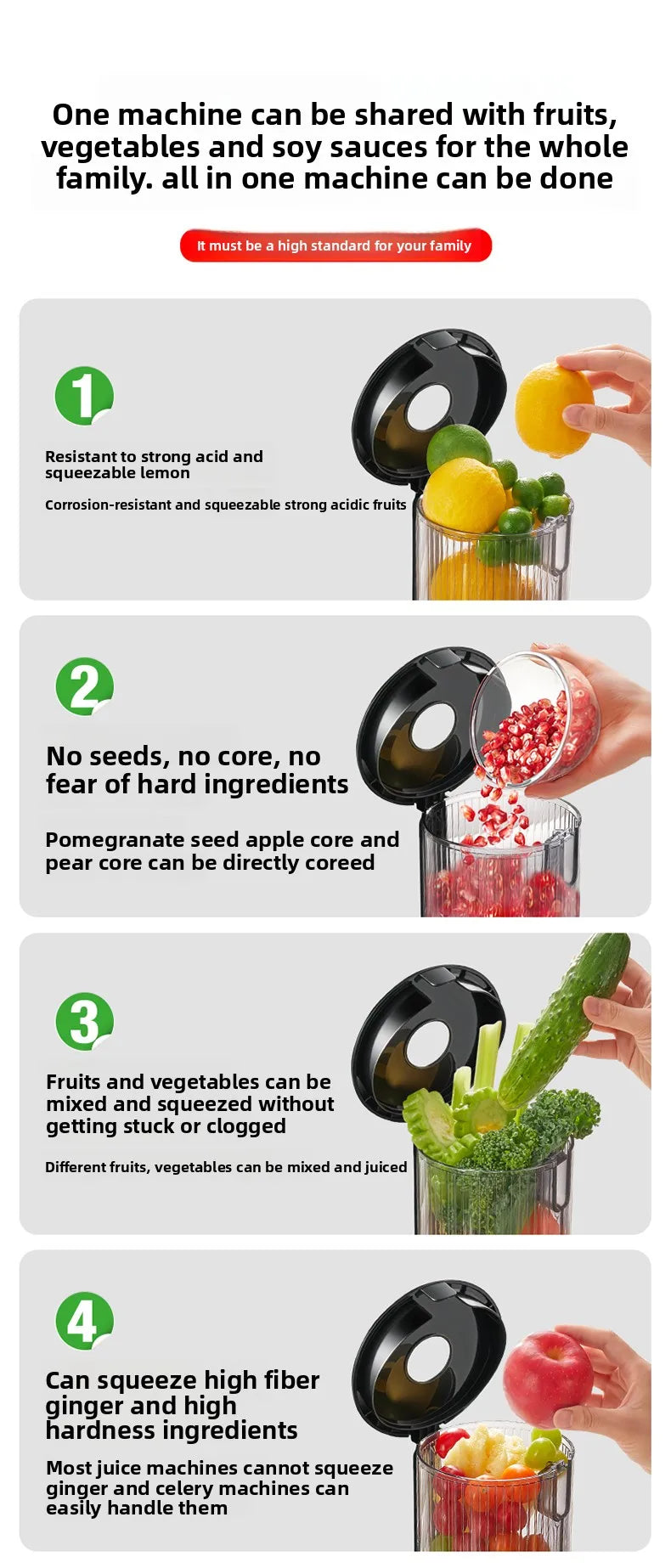 2X Squeeze Slow Juicer,Wide Mouth Cold Press Juicer with Pulp Separation,200W Automatic Fruit & Vegetable Extractor for Home Use