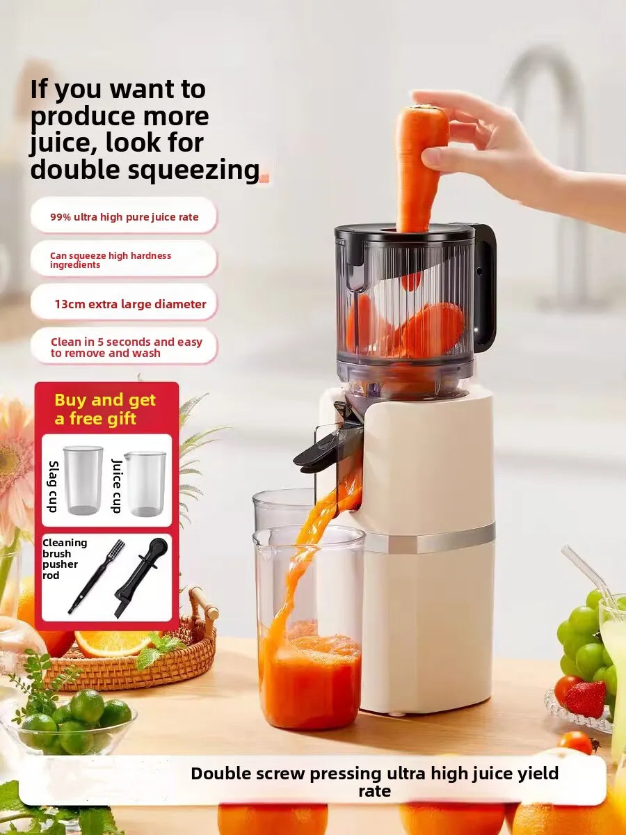 2X Squeeze Slow Juicer,Wide Mouth Cold Press Juicer with Pulp Separation,200W Automatic Fruit & Vegetable Extractor for Home Use