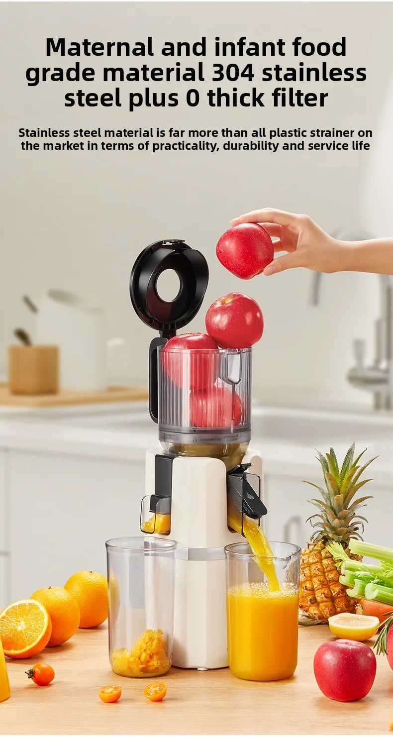 2X Squeeze Slow Juicer,Wide Mouth Cold Press Juicer with Pulp Separation,200W Automatic Fruit & Vegetable Extractor for Home Use