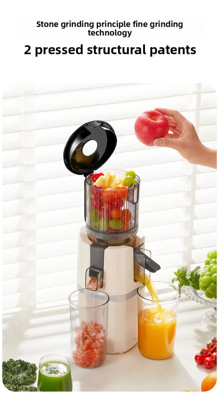 2X Squeeze Slow Juicer,Wide Mouth Cold Press Juicer with Pulp Separation,200W Automatic Fruit & Vegetable Extractor for Home Use