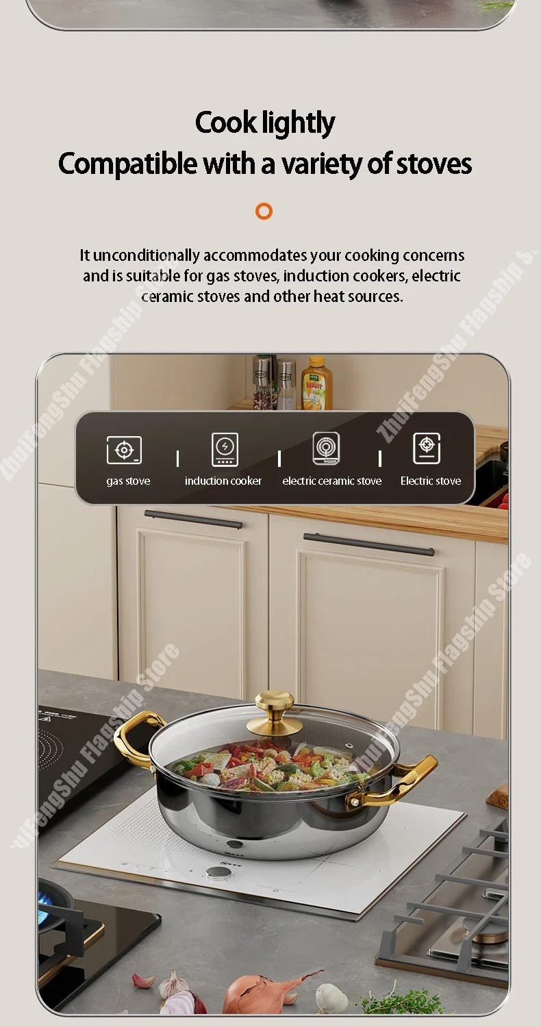 30cm Stainless Steel Frying Pan Non-stick Soup Pot wok with lid Home Honeycomb Induction Cooker Gas Stove Stew Kitchen Cookware