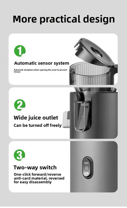 2X Squeeze Slow Juicer,Wide Mouth Cold Press Juicer with Pulp Separation,200W Automatic Fruit & Vegetable Extractor for Home Use