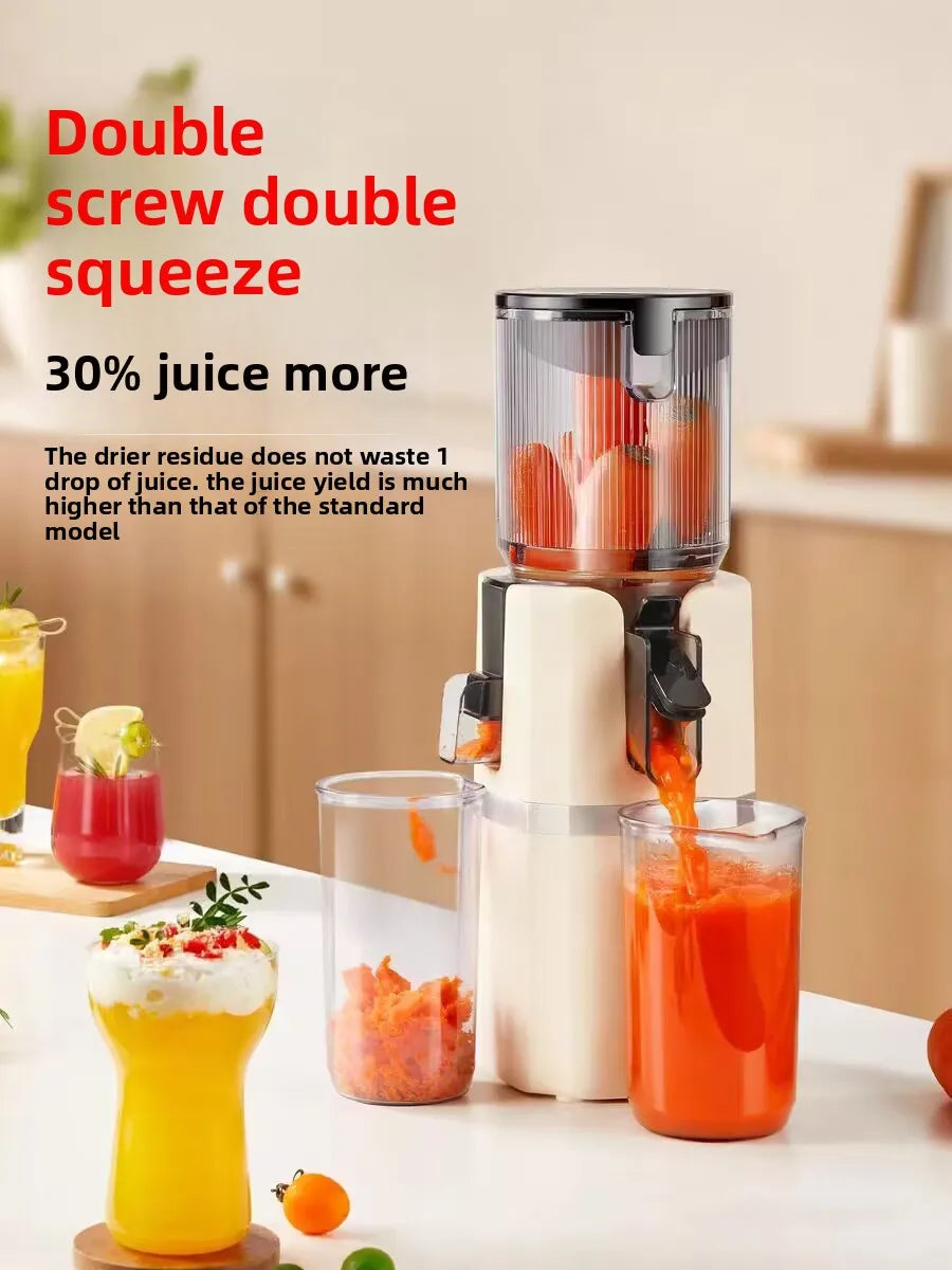 2X Squeeze Slow Juicer,Wide Mouth Cold Press Juicer with Pulp Separation,200W Automatic Fruit & Vegetable Extractor for Home Use