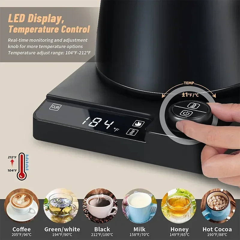 1200W Electric Kettle Intelligent Constant Temperature Fine Mouthed Electric Kettle Hand Brewed Coffee Kettle Goose Neck Kettle