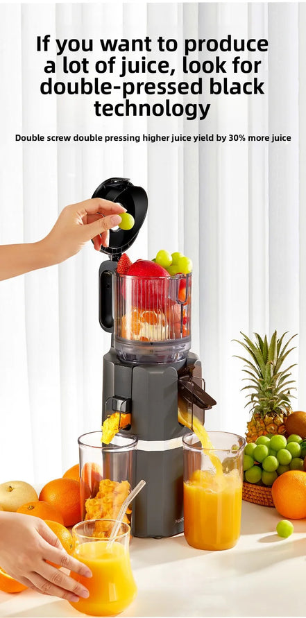 2X Squeeze Slow Juicer,Wide Mouth Cold Press Juicer with Pulp Separation,200W Automatic Fruit & Vegetable Extractor for Home Use