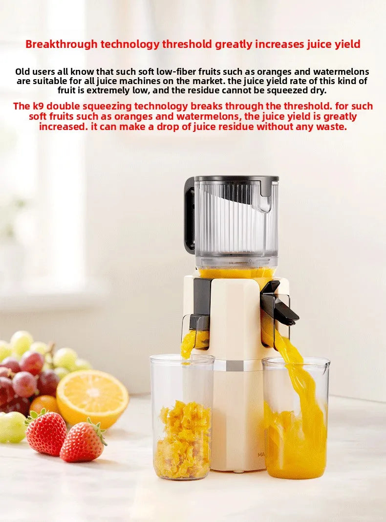 2X Squeeze Slow Juicer,Wide Mouth Cold Press Juicer with Pulp Separation,200W Automatic Fruit & Vegetable Extractor for Home Use