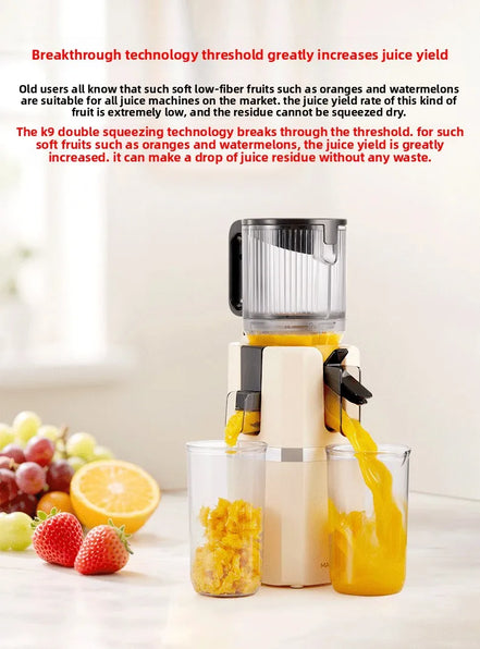 2X Squeeze Slow Juicer,Wide Mouth Cold Press Juicer with Pulp Separation,200W Automatic Fruit & Vegetable Extractor for Home Use