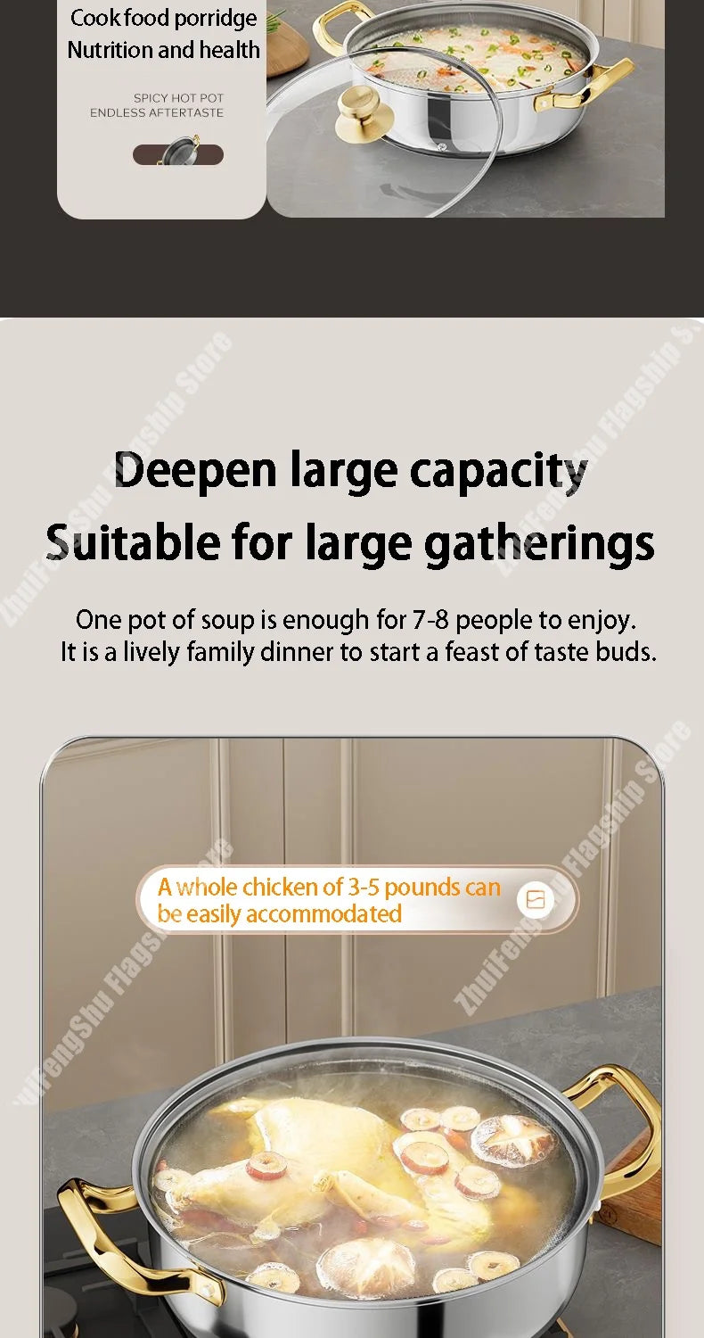 30cm Stainless Steel Frying Pan Non-stick Soup Pot wok with lid Home Honeycomb Induction Cooker Gas Stove Stew Kitchen Cookware