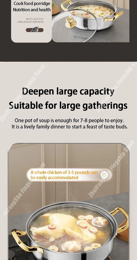 30cm Stainless Steel Frying Pan Non-stick Soup Pot wok with lid Home Honeycomb Induction Cooker Gas Stove Stew Kitchen Cookware