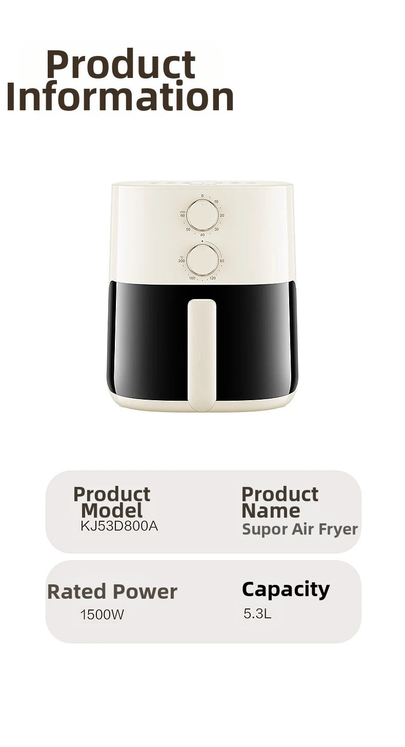 5.3L Super-capacity Visualized Air Fryer | Perspective Window Design Touch Screen +12 Preset Menu|Detachable Cleaning|Household