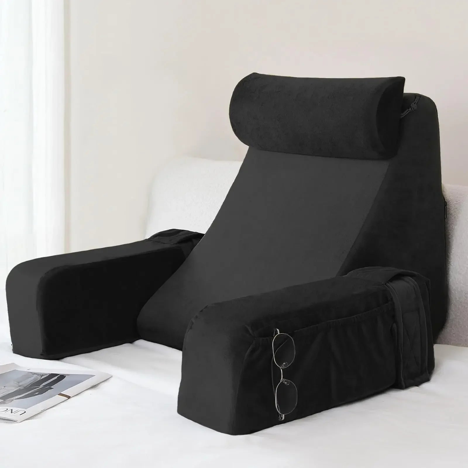 Reading Pillow with Armrests Cushion Ergonomic Back Support Cushion for Bed Chair TV Gaming Comfort Accessory Bed Chair Cushion