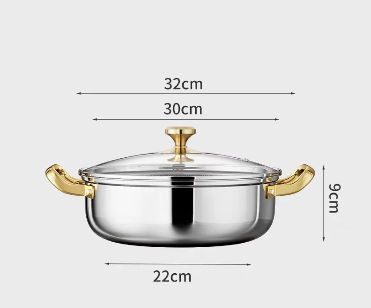 30cm Stainless Steel Frying Pan Non-stick Soup Pot wok with lid Home Honeycomb Induction Cooker Gas Stove Stew Kitchen Cookware