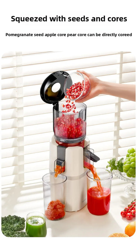 2X Squeeze Slow Juicer,Wide Mouth Cold Press Juicer with Pulp Separation,200W Automatic Fruit & Vegetable Extractor for Home Use