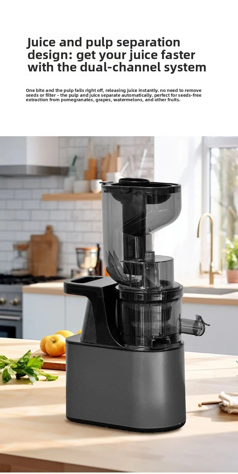 2L Stainless Steel Slow Juicer Commercial Automatic Juice Extractor with Pulp Separation Large Mouth